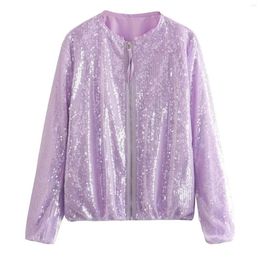 Women's Jackets Sequin Short Casual Jacket For Women Fashion Round Neck Solid Colour Cardigans Outwear Long Sleeve Loose Woman's Coat Uniform