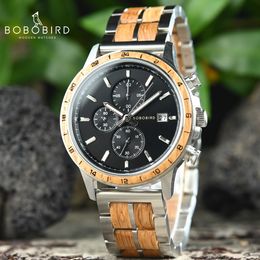 Wristwatches BOBO BIRD Mens Wooden Watch Japanese Movement Top Fashion Quartz Wristwatch Chronograph Military Timepieces Custom Gift Box 230905