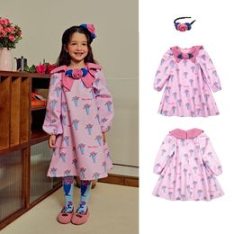 Girl s Dresses 2023 Autumn Winter BEBEBE Girls Style Printed Dress with Blue Rose Polo Collar Lamb Fleece Coat 230906