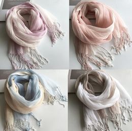 Scarves 100% Linen Gradient Woman Spring Scarf Echarpe Muslim Hijab Foulard Shawls Tie Dye Scarves Women/Men Sjaal Scarfs for Ladies 230905