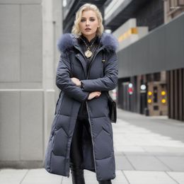 Women's Trench Coats VOLALO Women Mid-Length Cotton Jacket 2023 Slim Fit Clothing Large Fur Collar Winter Jackets For Down Parkas