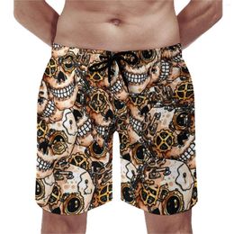 Men's Shorts Funky Steampunk Board Summer Abstract Skull Print Surfing Beach Quick Dry Vintage Custom Oversize Swimming Trunks