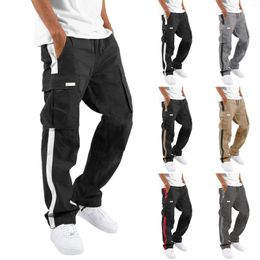 Men's Pants 2023 Cargo Trousers For Men Full Length Solid Color Loose Multi-pocket Drawstring Pockets Male