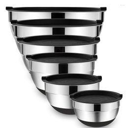 Bowls LMETJMA 6 Pcs Mixing With Lids And Non Slip Bases Stainless Steel Set For Baking Nesting Storage KC0418