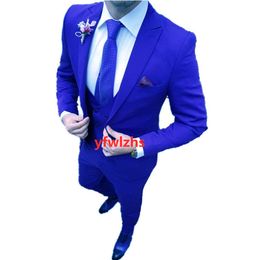 Handsome Groom Tuxedos One Button Man's Suits Peak Lapel Groomsmen Wedding/Prom/Dinner Man Blazer Jacket Pants Vest Tie N030112111116