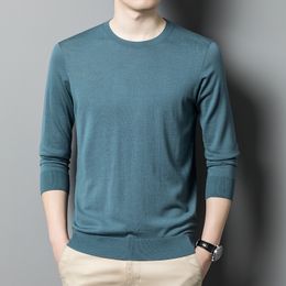 Mens Sweaters Textile pure wool sweater mens thin round neck long sleeved bottoming shirt 230906