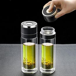 Wine Glasses Universal Car Press Open Lid Glass Tea Cup Double-Layer Anti-Scald Portable Drinking Bottle Customised Gift