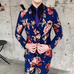 Men's Suits & Blazers Flowers Mens Party Dress Stage Costumes For Singers Floral 3 Piece Designers Vintage Fashion Wedding247T