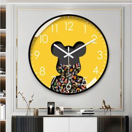 Wall Clocks Building Block Bear Clock Living Room Bedroom Watch Quiet Light Luxury Modern Simple Children's Cartoon Creative