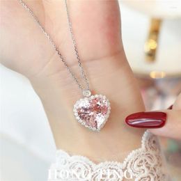 Chains Korean Girl Heart-shaped Pink Diamond Necklace Full Pendant Collarbone Chain Dating Must-have Valentine's Day Gift