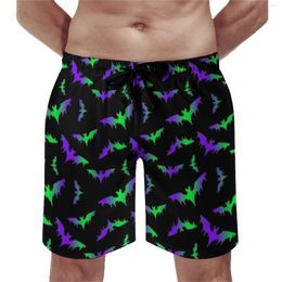 Men's Shorts Neon Bats Print Board Male Cute Animal Beach Quality Swimming Trunks Plus Size