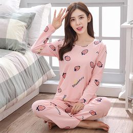 Women's Sleepwear Spring Autumn Pyjamas Suits Ladies Cartoon Long-Sleeved Milk Silk Trousers Plus Size Cute Home Service