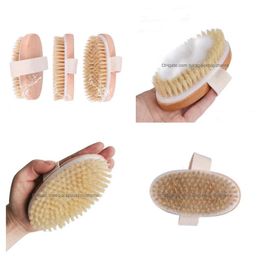 Cleaning Brushes Bath Brush Dry Skin Body Soft Natural Bristle Spa The Wooden Shower Brushs Without Handle Drop Delivery Home Garden H Dh6Nu