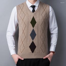 Men's Vests Sweater For Men Solid Colour Sleeveless Vest Wool Casual Slim-fit Knitted Plaid Business Man Clothes