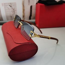 Fashion Mens Designer Sunglasses Woman Rectangle Rimless Sunshade Wooden Gold Metal Customizable Computer Anti Pink Light Eyeglasses Luxury Panther Sun glasses