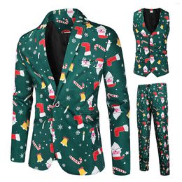 Men's Tracksuits Sets Men Slim Suits Christmas 3d Printed Three-piece Suit Blazers Jackets Pants Trousers Vest Prom Party Stage Costumes