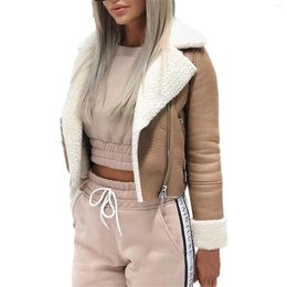 Women's Jackets Women Winter Coat Top Autumn Lapel Suede Leather Buckle Cool Pilot Jacket Faux Lamb Wool Motorcycle 2023