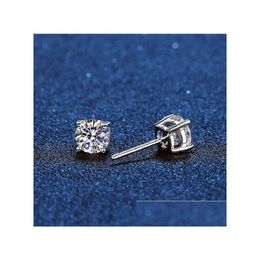 Stud Earrings Real Moissanite 14K White Gold Plated Sterling Sier 4 Prong Diamond Earring For Women Men Ear 1Ct 2Ct 4Ct Drop Delivery Otbmp