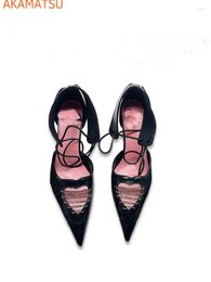 Dress Shoes Ankle Strap Hollow Women Pumps Metal Chain Strange Style Lace Up Cover Heel Mixed Colour Summer Arrivals