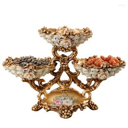 Plates European Luxury Diamond Inlaid Fruit Plate 3 Floors Dried Snack Dish Tray Creative Resin Home Cake Stand Decoration Gift