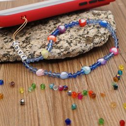 Link Bracelets Go2Boho Bohemia Mobile Accessories LOVE Colourful Heart Blue Crystal Bead Phone Chain