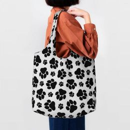 Shopping Bags Pet Dog Black Pattern Grocery Kawaii Printing Canvas Shopper Tote Shoulder Bag Big Capacity Durable Handbag
