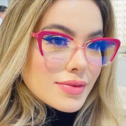 Sunglasses Gradient Color Fashion Tr90 Anti Blue Light Blocking Cat Eye Glasses Frame Women Luxury Designer Eyeglasses Ladies Optical