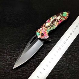 Outdoor Halloween 3D Skull Pattern Knife Folding Pocket Portable Self Defense Gift OD7V