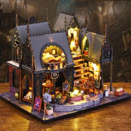 Doll House Accessories Diy Wooden Doll Houses Magic House Retro Casa Miniature Building Kits With Furniture Led Dollhouse For Adults Christmas Gift 230905