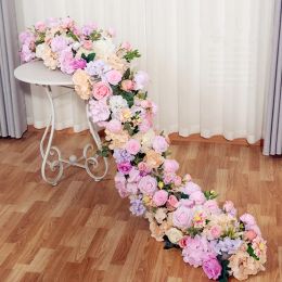 2M Upscale White Rose Hydrangea Artificial Flower Row Wedding Party Backdrop Table Centerpiece Decoration Arch Road Cited Floral Fashion Wholesale