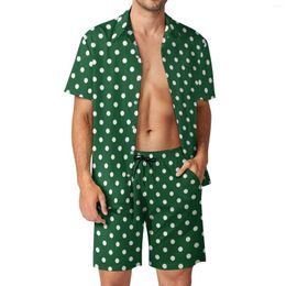 Men's Tracksuits Green Polka Dot Men Sets Retro Print Casual Shirt Set Cool Vacation Shorts Summer Graphic Suit Two-piece Clothing Plus Size