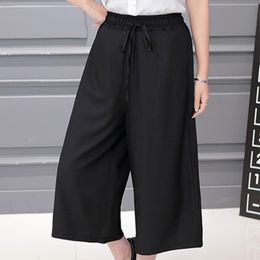 Womens Pants Capris Summer Cropped Harem Women Solid Colour Loose Wide Leg Pleasted With Pockets Elastic Waist Black Casual 230905