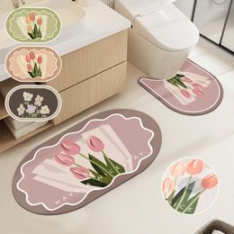 Carpets Diatomite Mat Super Absorbent Bathroom Rug Non-slip Bath Floor Mats Floral U-shaped Rugs Kitchen Carpet Toilet Entrance Doormat