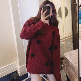 Women's Sweaters Floral Patchwork Knitted Fabric Women Pullovers Sweater Casual Oversized Thick Warm Twist Knit Top Lazy Oaf Jumpers