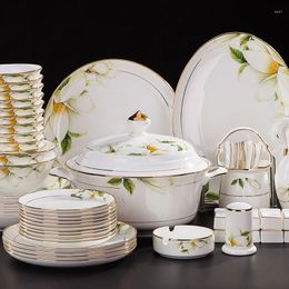 Dinnerware Sets Jingdezhen Ceramics 58 Head Bone China Tableware Bowl Steak Dishes Suit Phnom Penh Genuine Gifts