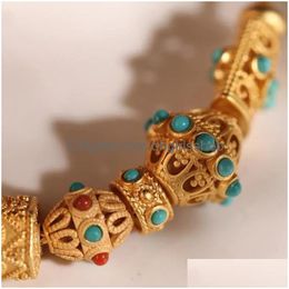 Beaded S925 Sier Plated Bracelet Imitation Turquoise Nepal Style Retro Tibetan Ethnic Womens Bohemian Women Drop Delivery Jewellery Brac Dhdbl