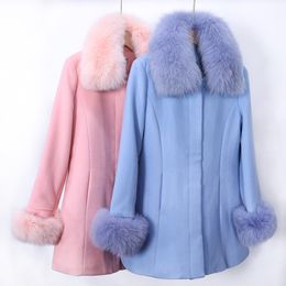 Womens Wool Blends MAOMAOKONG Brand Store Autumn and Winter Ladies Coat Natural Real Fur Collar Outdoor Jacket Top 230905