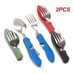 Dinnerware Sets 2PCS In 1 Detachable Camping Utensils Cutlery Set Stainless Steel Travel Foldable Knife Fork Spoon Bottle Opener