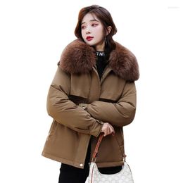 Women's Trench Coats Short Cotton Padded Jackets 2023 Fashion Big Fur Collar Slim Women Parkas Splice Hooded Coat Thick Warm Commute Female