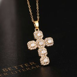 Classic cross shaped pendant necklace hot selling copper micro inlaid Religious Jewellery New Necklace