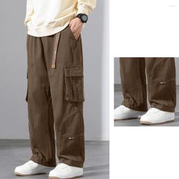 Men's Pants Solid Color Men Trousers Streetwear Wide-leg Multi-pocketed Breathable For A Stylish Comfortable