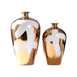 Vases Gold-Plated Ceramic Vase Soft Decoration Flower Sales Office Floor Large Modern Home Decor