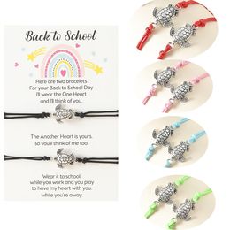 Back to School Bracelets Mommy and Me Bracelets Mother Daughter Matching Heart Bracelet Set Good Wish Bracelet First Day of School Gifts for Friends