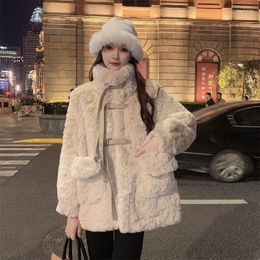 Women's Fur 2023 Women Winter Faux Coat Imitation Integrated Overcoat Thick Warm Jacket Berber Fleece Stand Collar Hairy Outwear