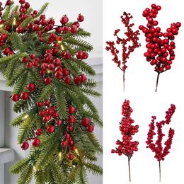 Decorative Flowers Wreaths 5PCS Christmas Berries Pine Branches Artificial Red Berry Wreath Christmas Tree Decorations For Home Xmas Party Table Ornaments 230905