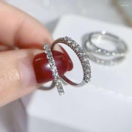 Wedding Rings Simple Stylish Finger For Women Luxury Inlaid Round Cubic Zirconia Shiny Girls Daily Wear Accessories Party 925 Jewellery