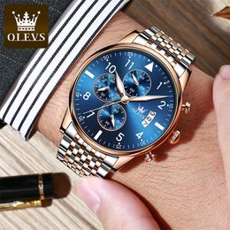 Wristwatches OLEVS Sport Chronograph Quartz Watch for Men Stainless Steel Waterproof Luminous Mens Watches Top Brand Luxury Relogio Masculino 230905