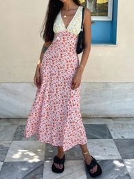 Casual Dresses Hirigin Fashion Women Summer Midi Dress Bohemian Deep V Neck Sleeveless Floral Print Beach Club Street Style S-2XL