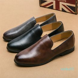 Simple Fashion Loafers Men Shoes Solid Colour PU Leather Casual Round Toe Classic Versatile Flat Comfortable Breathable Business
