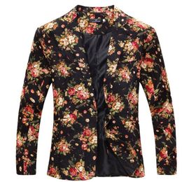 Men's Suits & Blazers Mens Royal Red Floral Blazer Slim Fitted Party Single Breasted Men One Button Suit Jacket Stage Costume208D